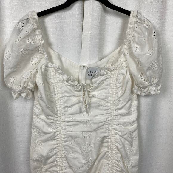Hello Molly White Eyelet Saved By The Bell Mini Dress Sz.L/US 8 - Picture 7 of 16